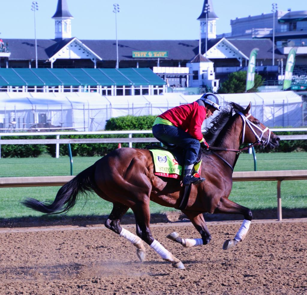 All fours are flying in front of the iconic Twin Spires. (Julie June Stewart photo)
